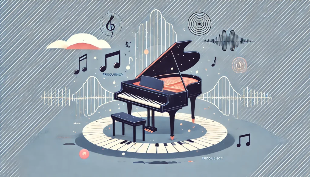 Digital vs Acoustic: Choosing the Right Piano for Your Lifestyle 2 Digital vs Acoustic: Choosing the Right Piano for Your Lifestyle DALL·E 2024 07 10 12.36.27 A simple illustration focusing on piano acoustics. The scene shows a grand piano with sound waves emanating from it illustrating the concept of acous